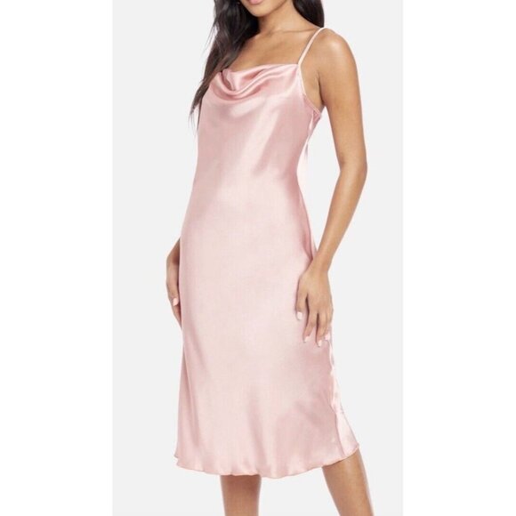 Bebe Women's Medium Satin Sexy Cowl Neck Slip Midi Dress Rose Pink - Picture 1 of 12